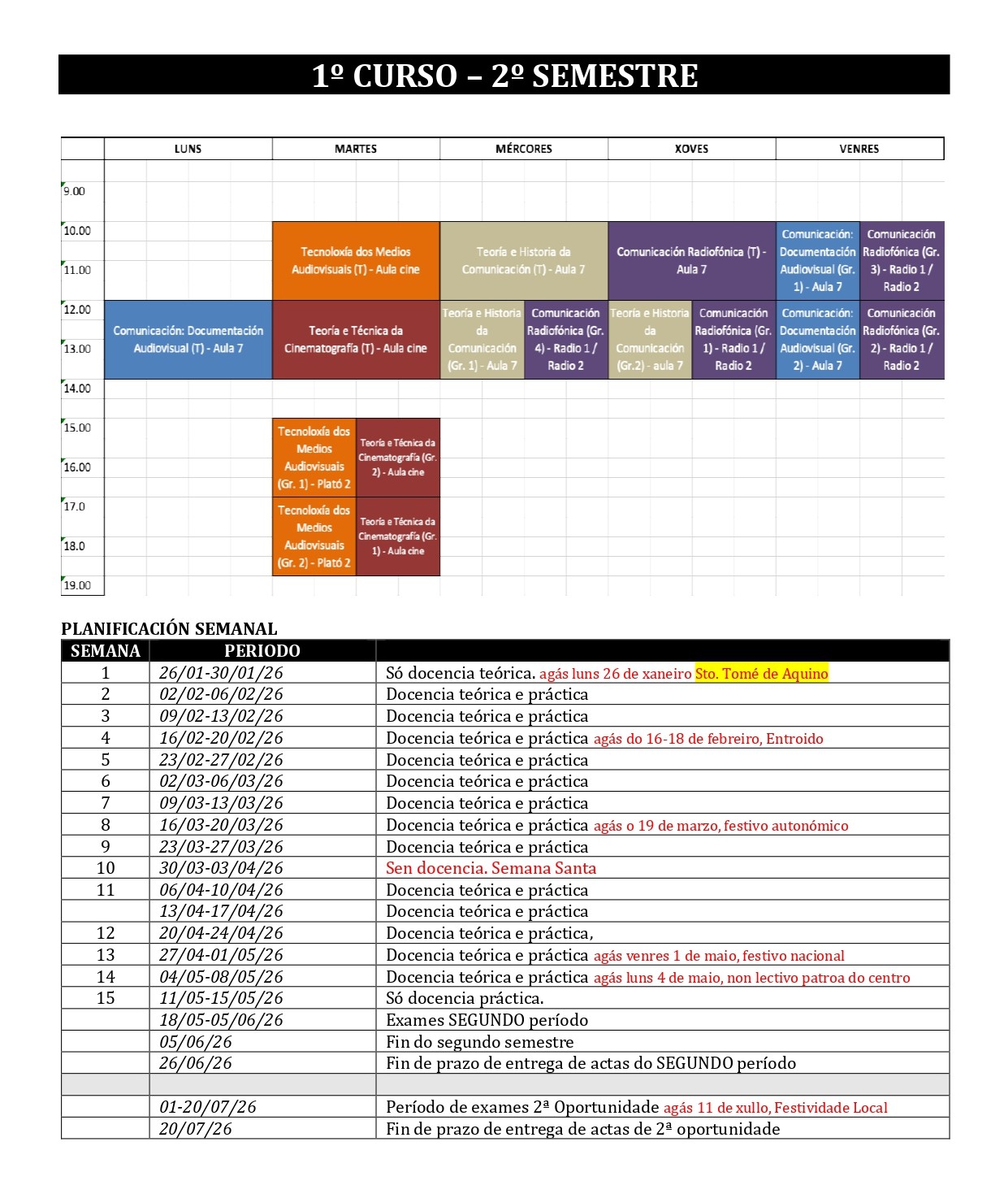 Imagen del horario