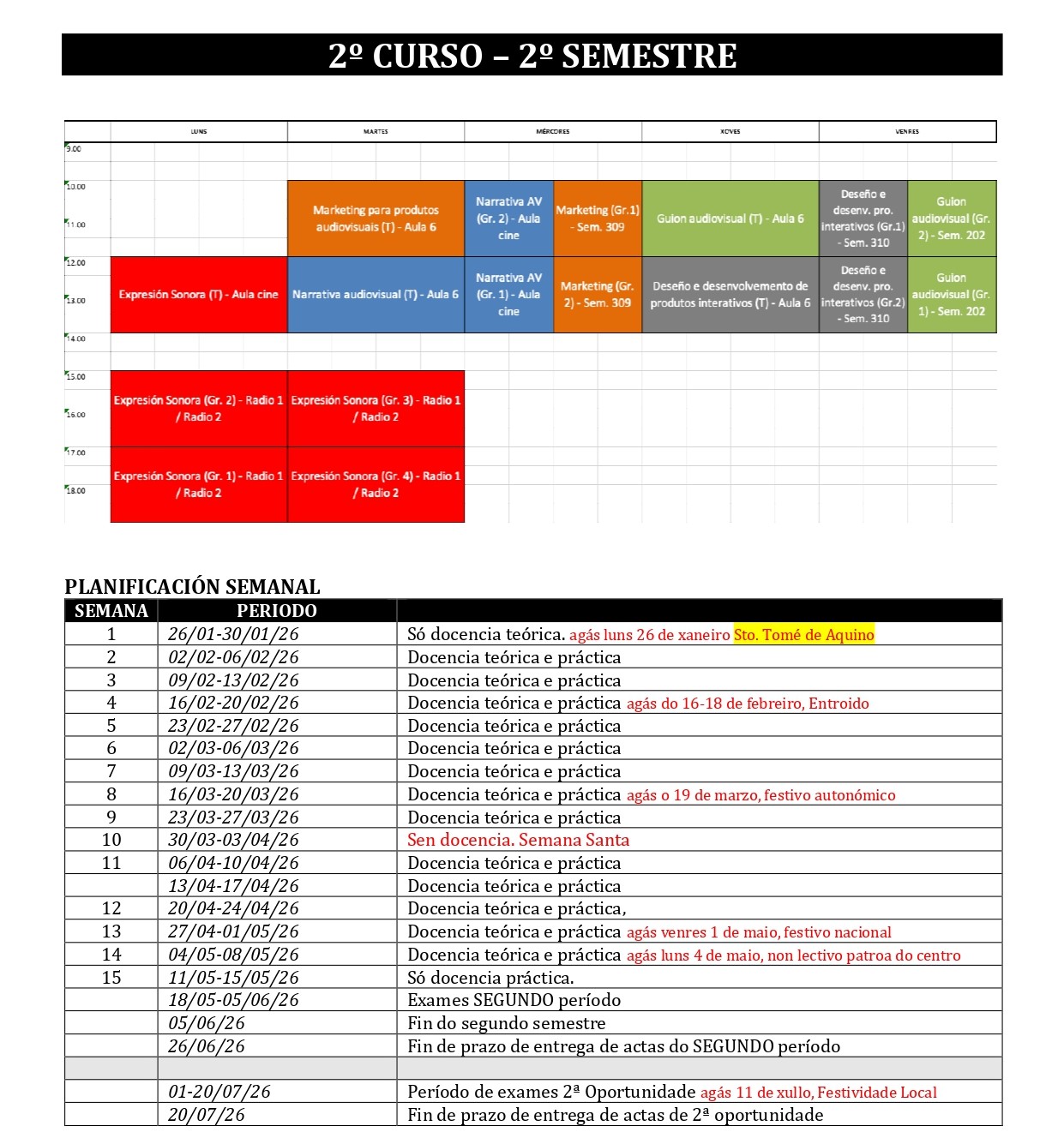 Imagen del horario