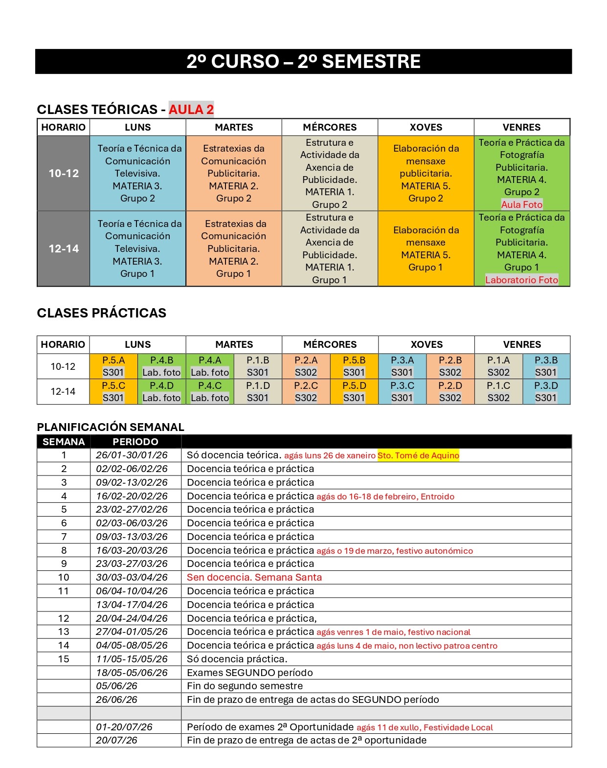 Imagen del horario