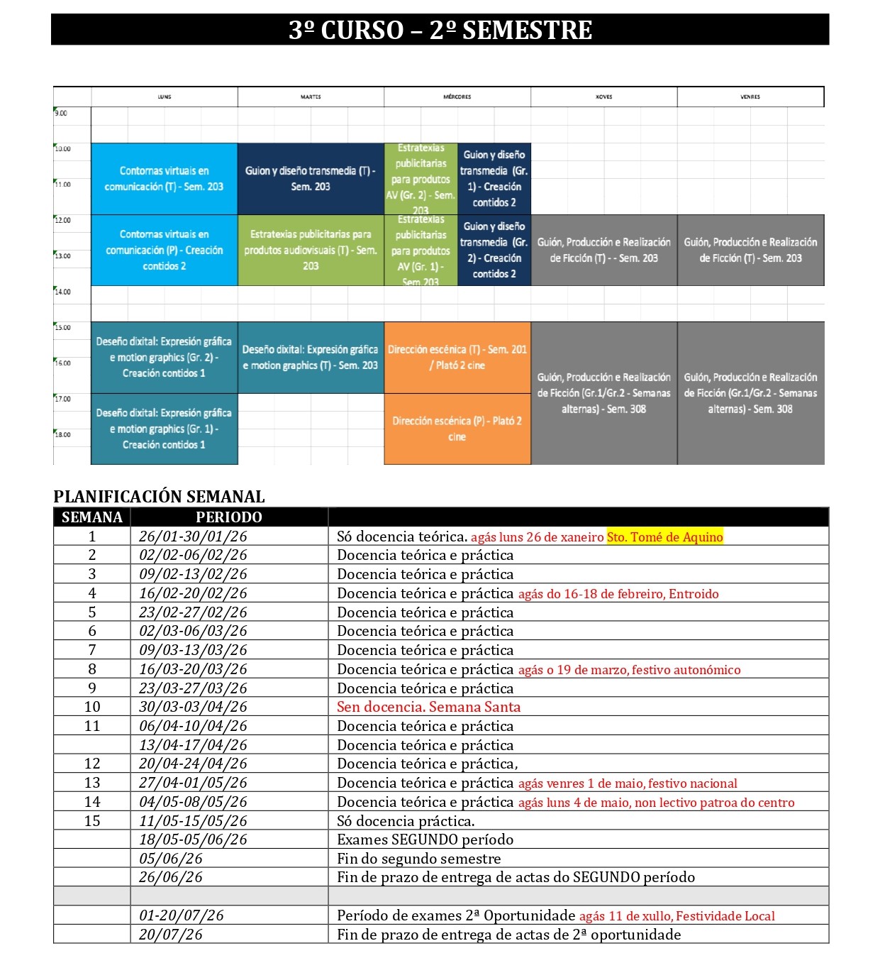 Imagen del horario