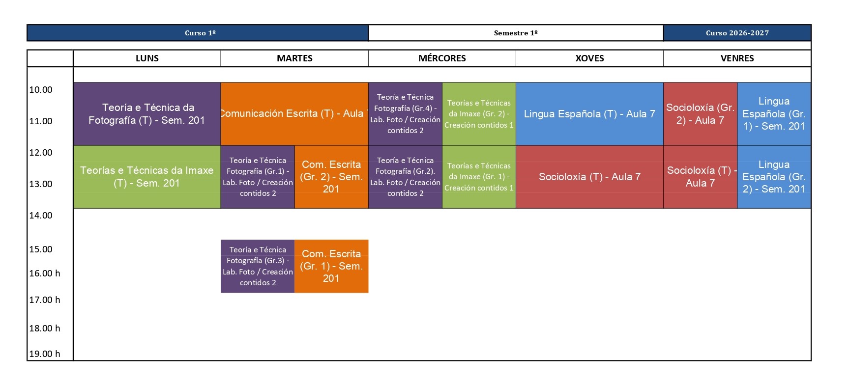Imagen del horario
