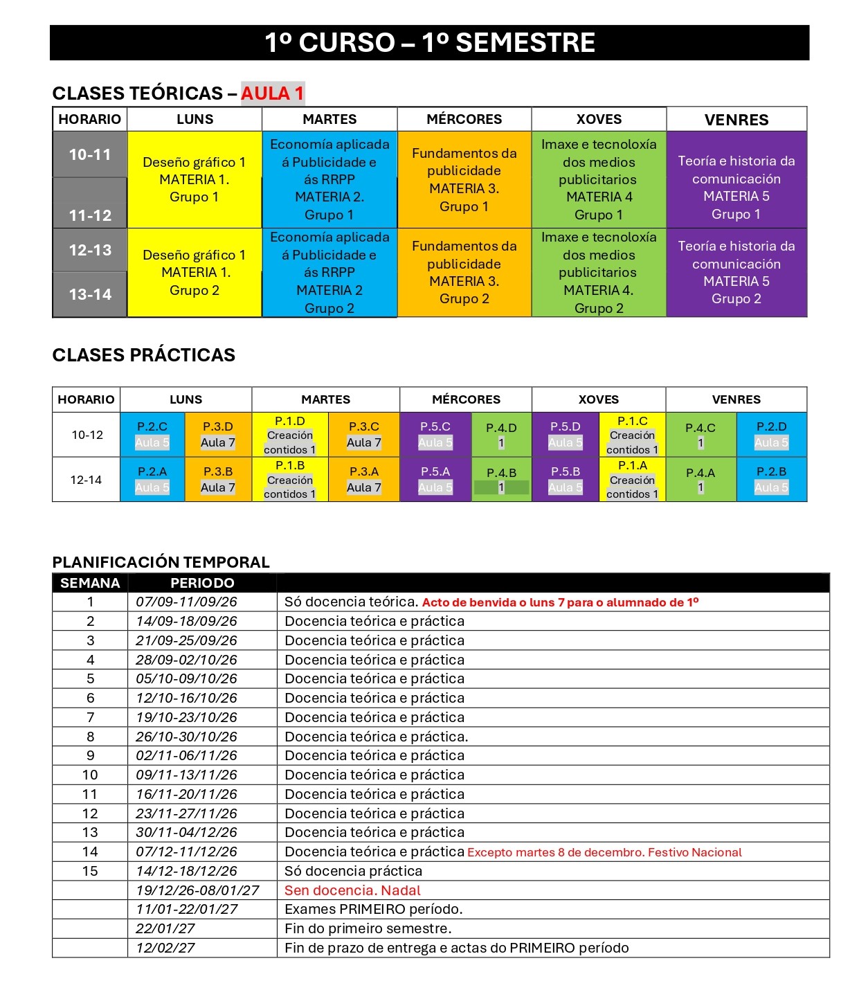 Imagen del horario