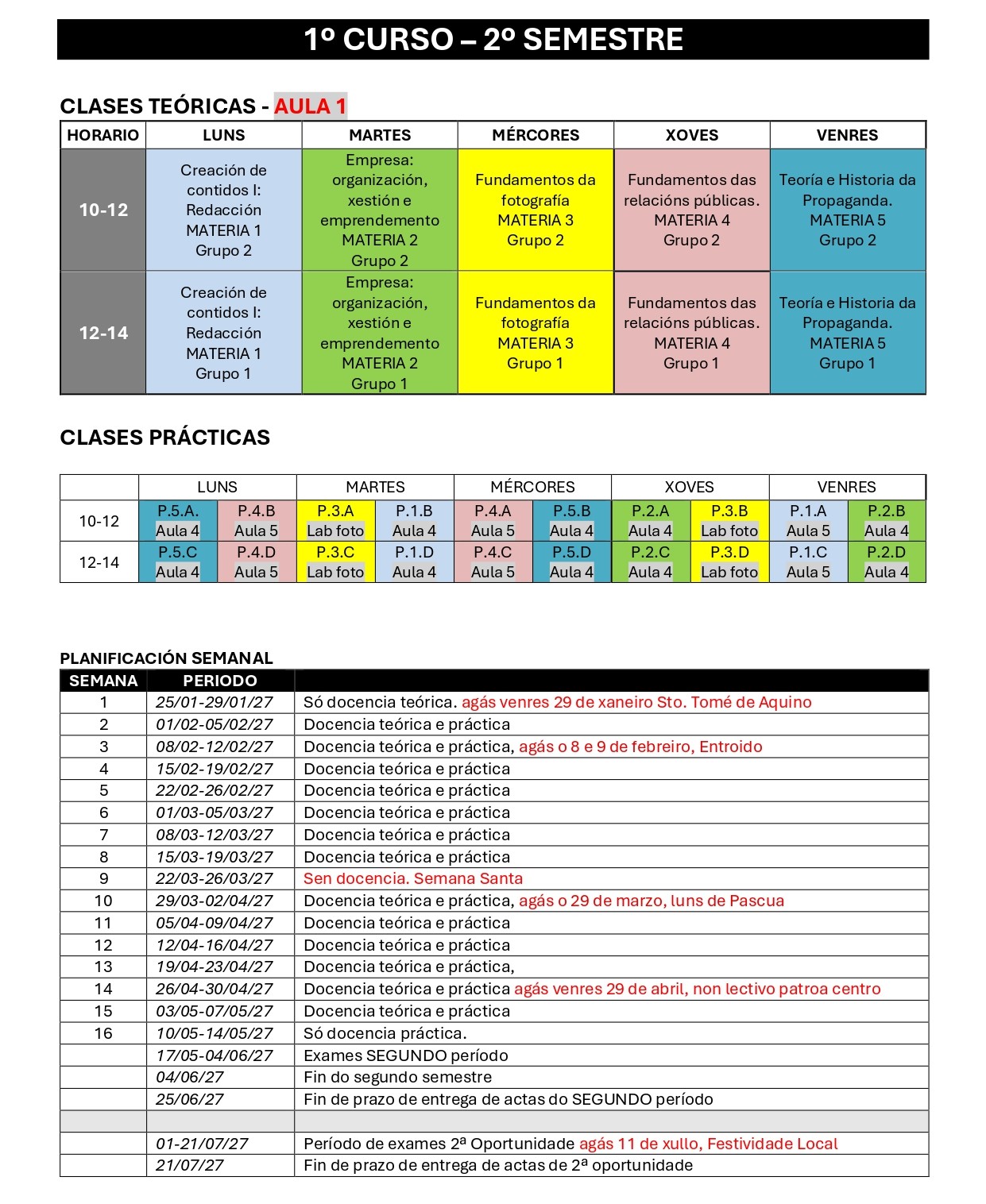 Imagen del horario