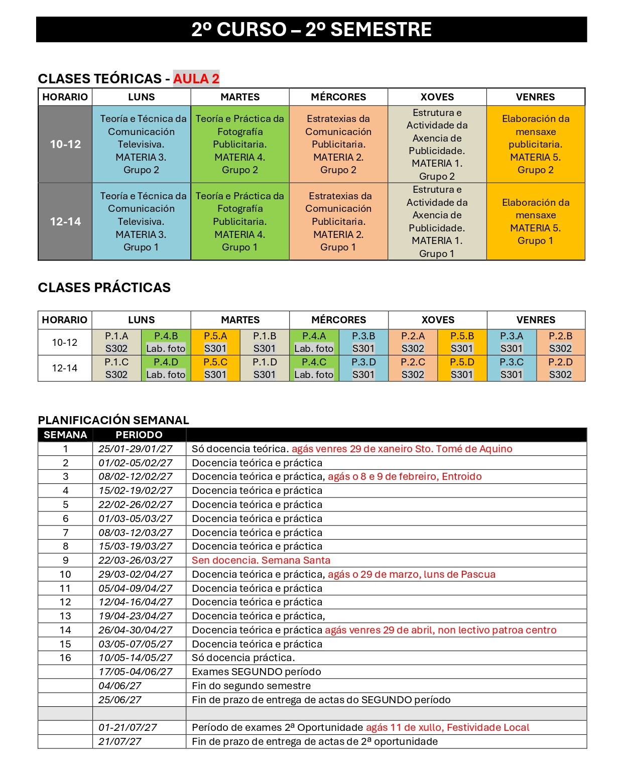 Imagen del horario