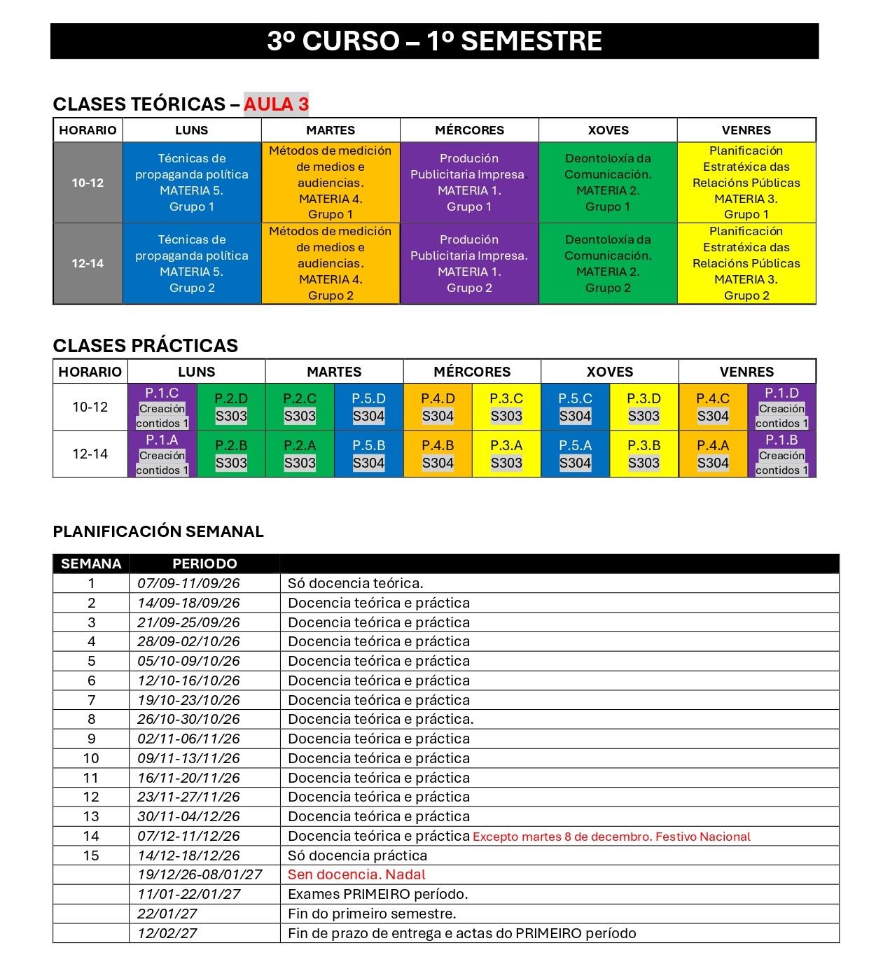 Imagen del horario