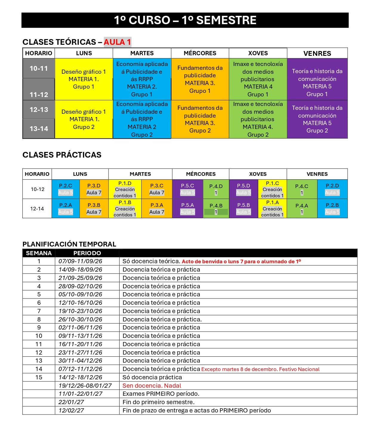 Imagen del horario