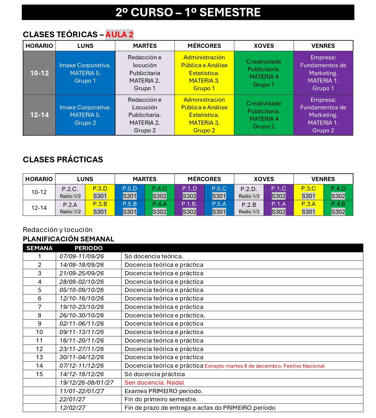 Imagen del horario