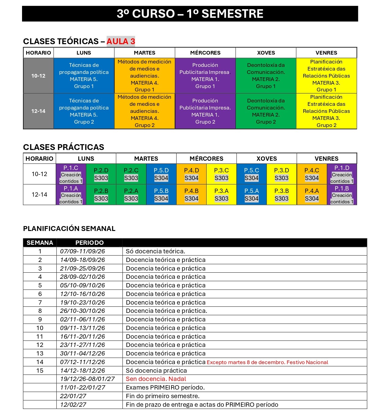 Imagen del horario