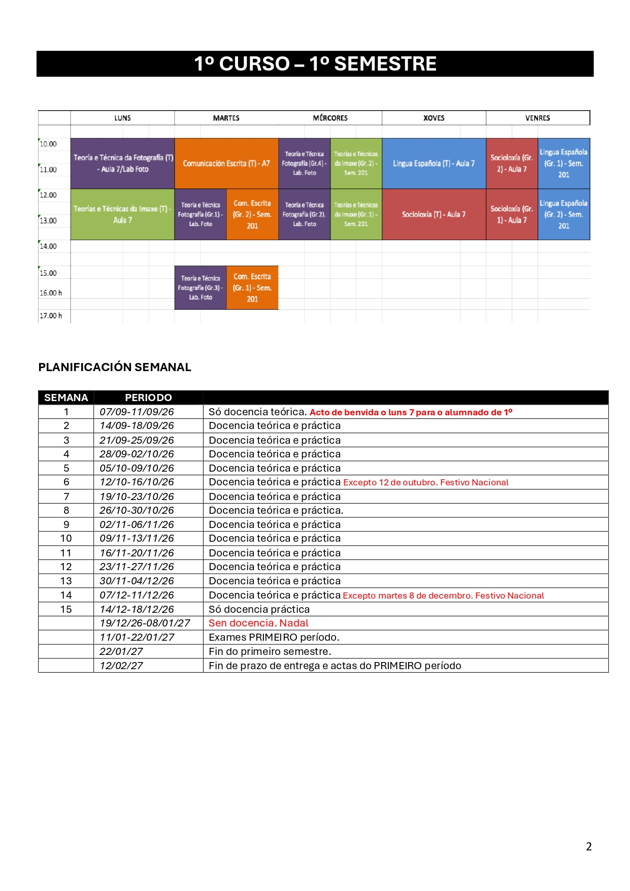 Imagen del horario