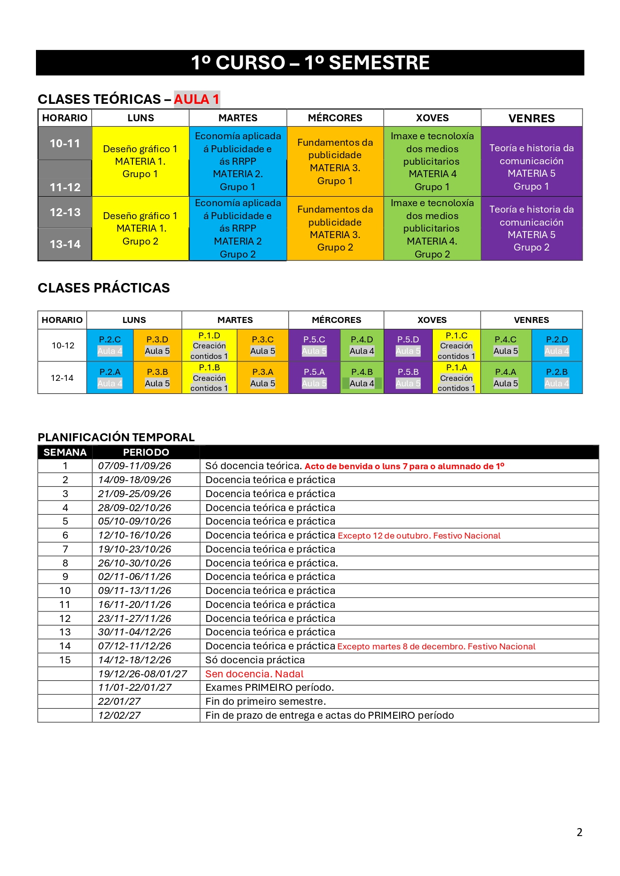 Imagen del horario
