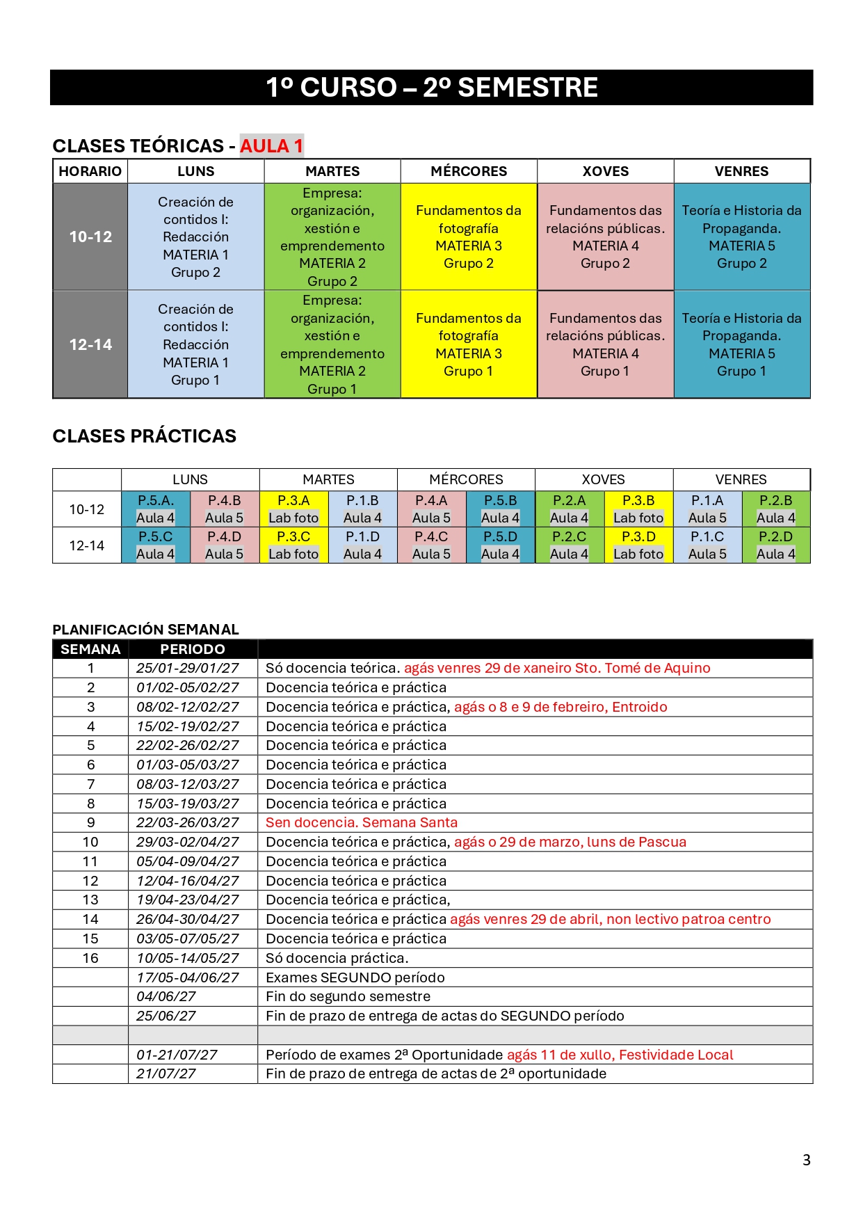 Imagen del horario