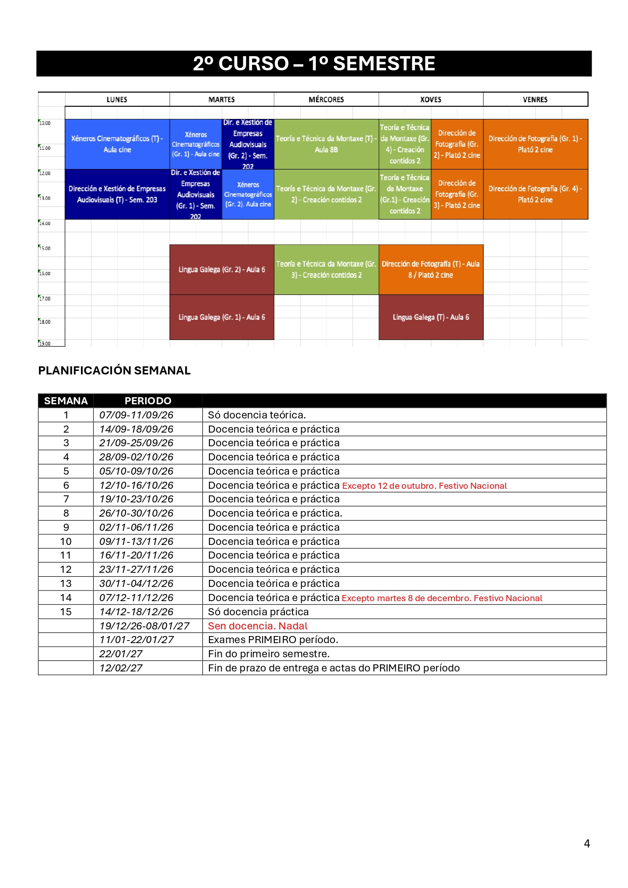 Imagen del horario