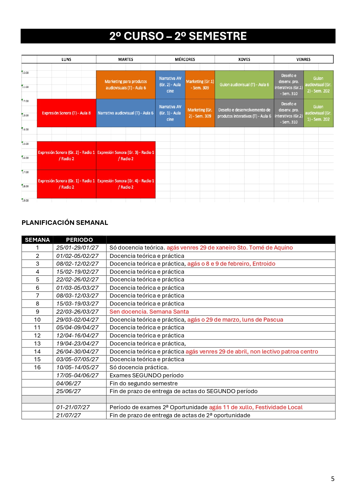 Imagen del horario