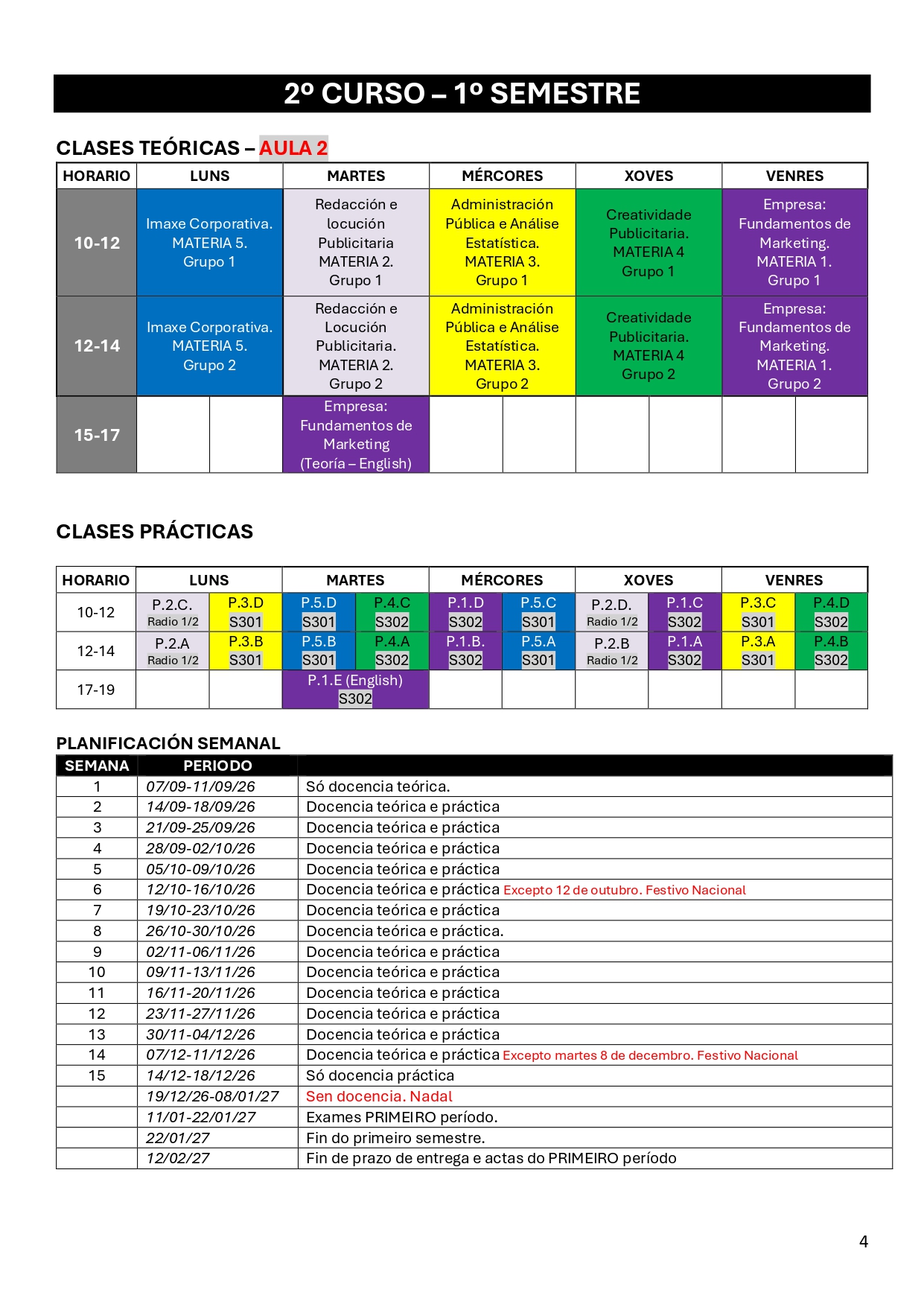 Imagen del horario