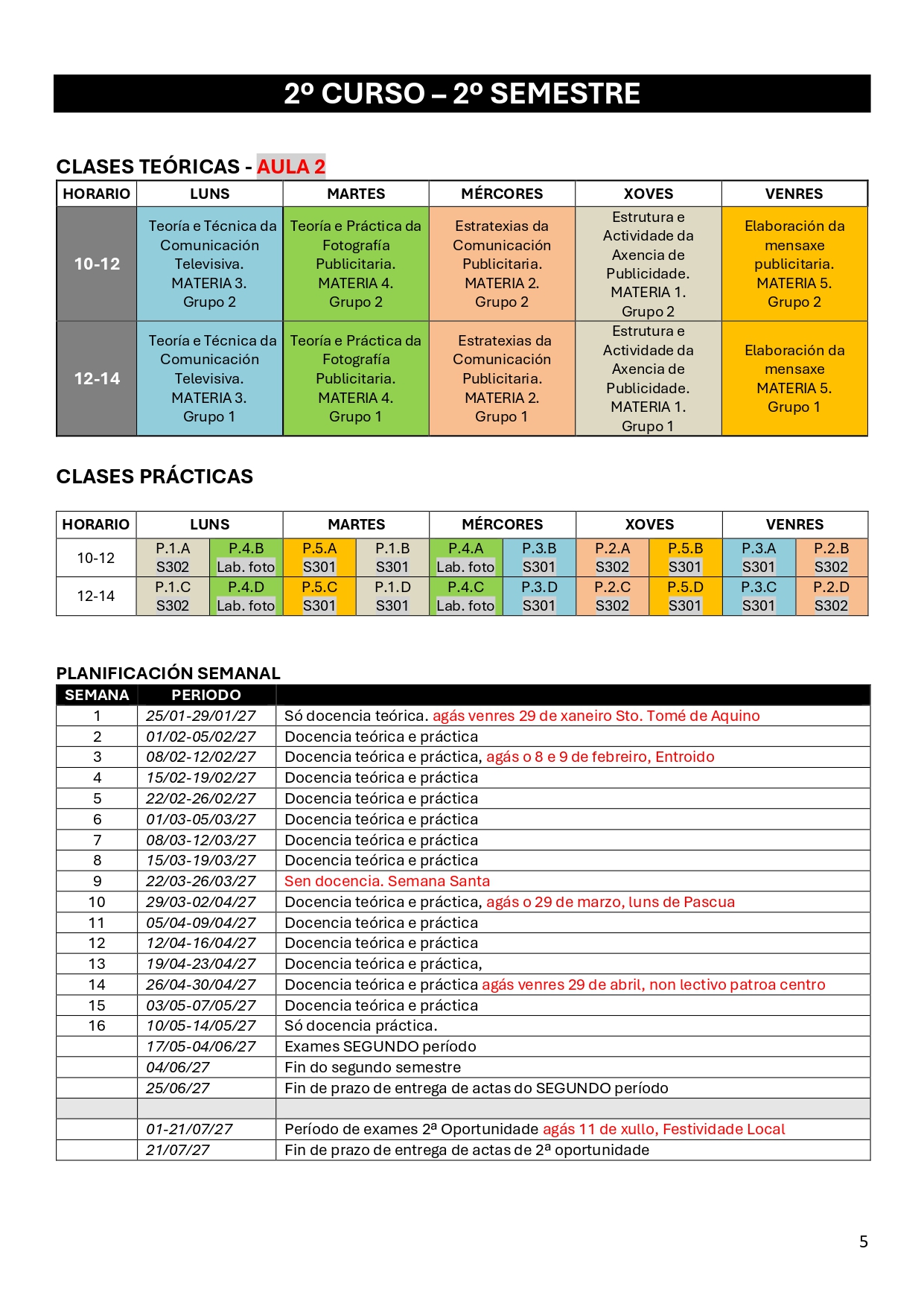 Imagen del horario