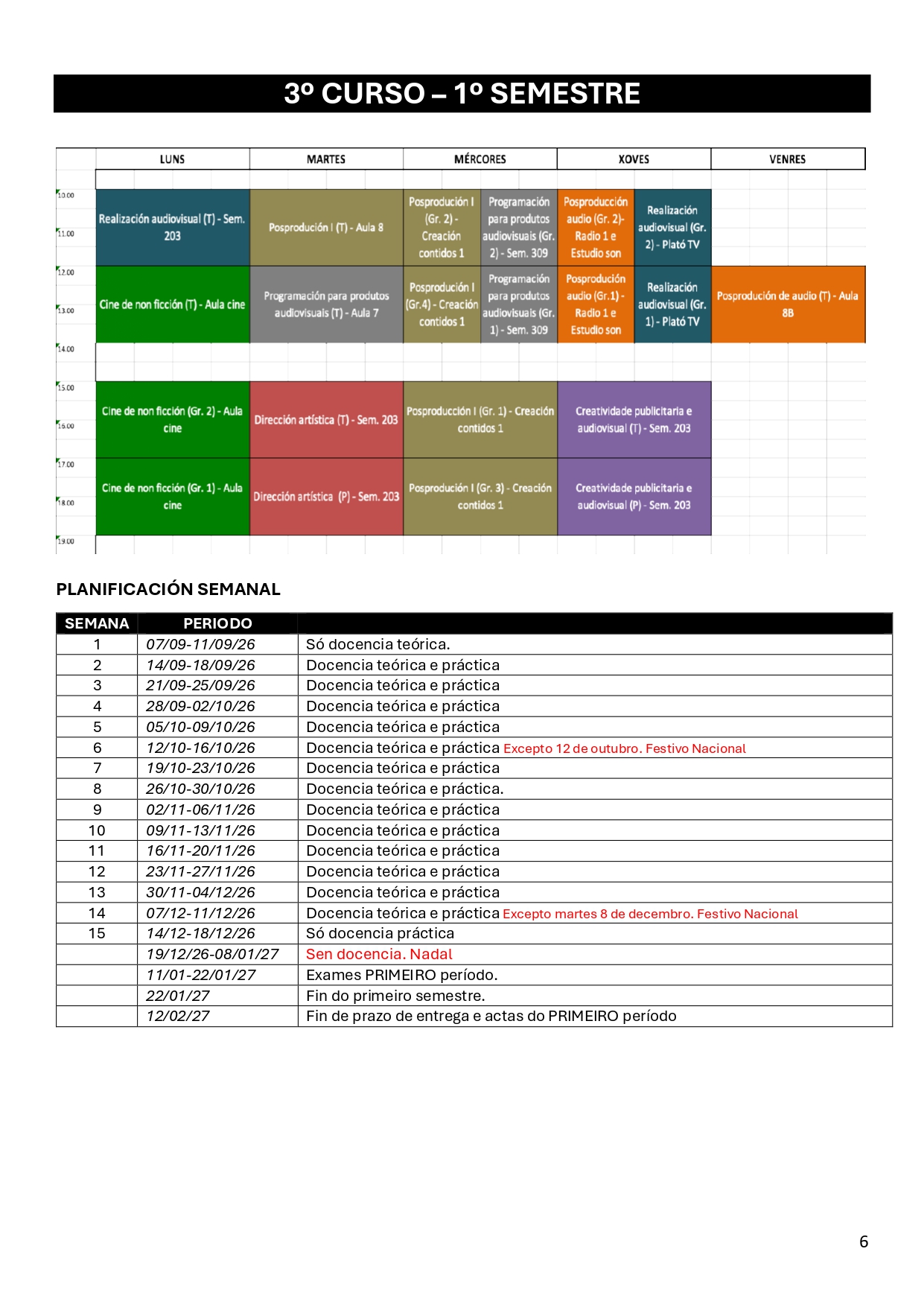 Imagen del horario
