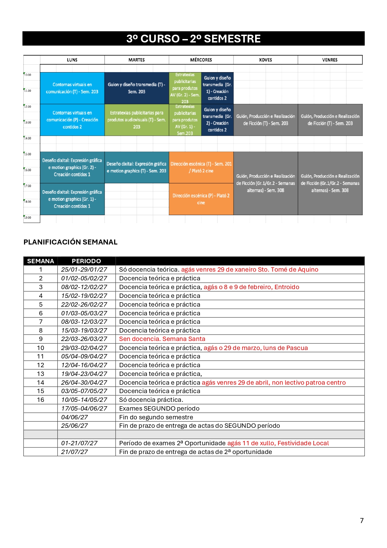 Imagen del horario