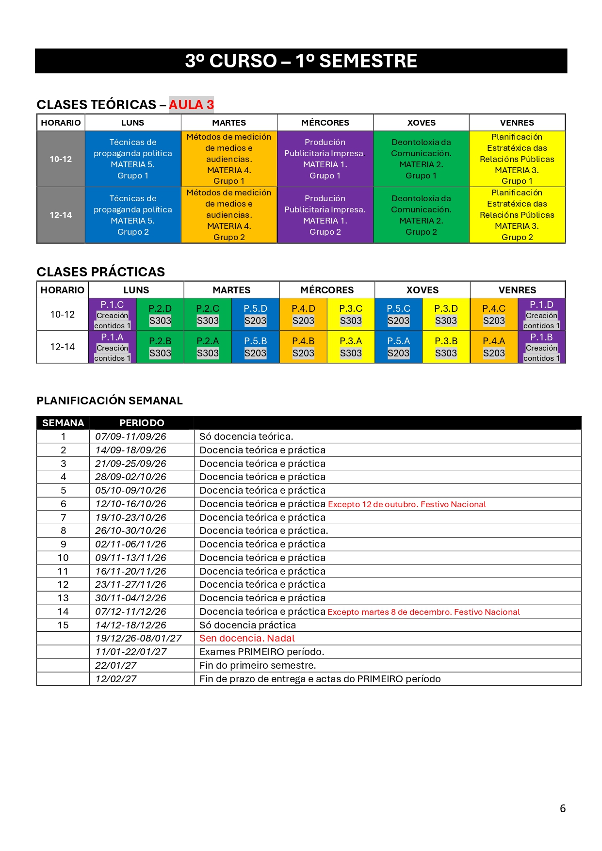 Imagen del horario