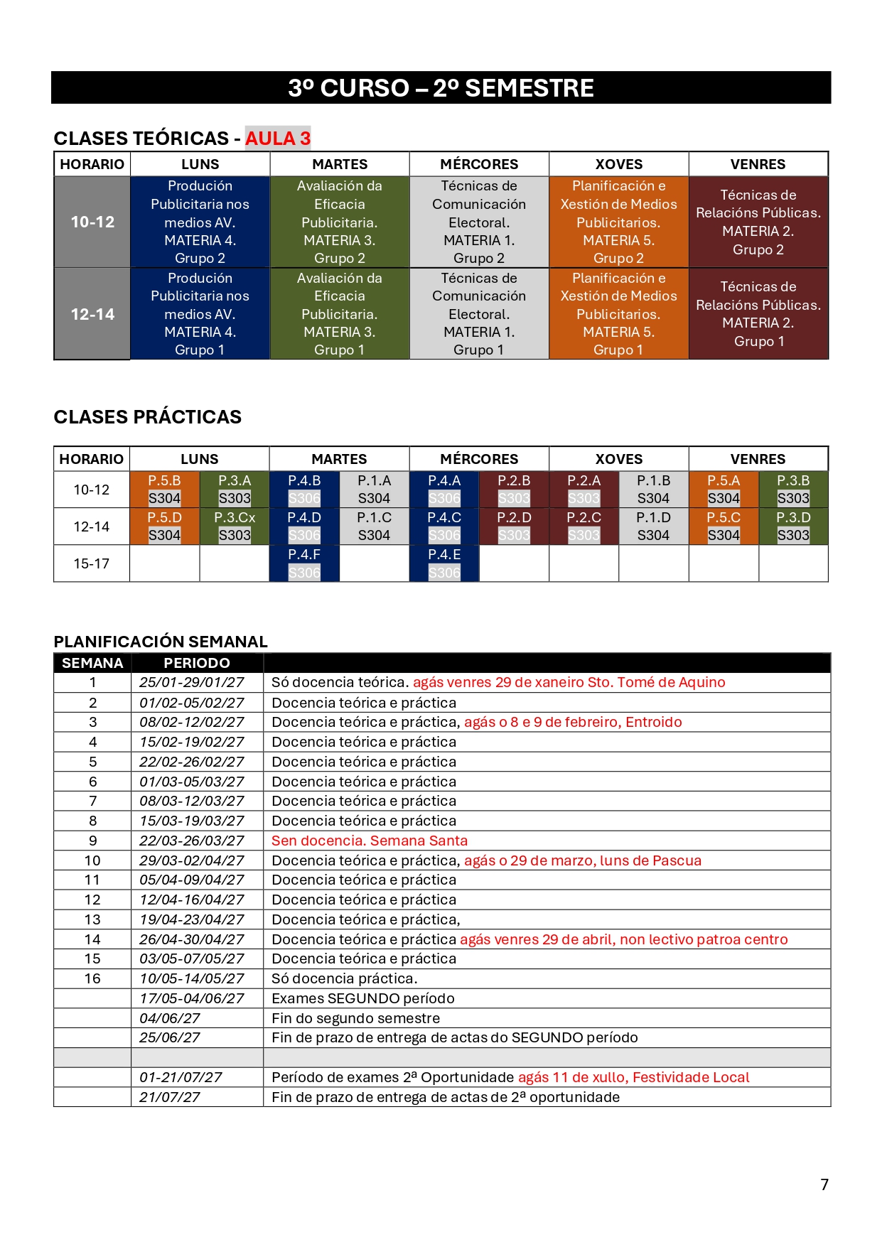 Imagen del horario