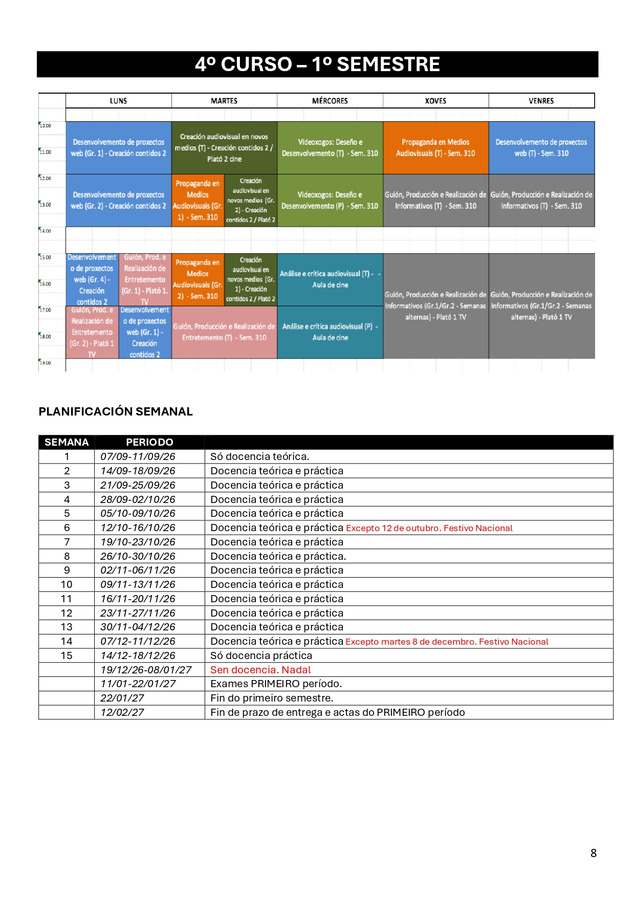 Imagen del horario