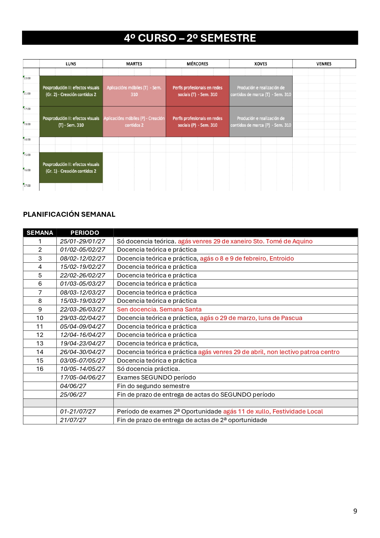 Imagen del horario