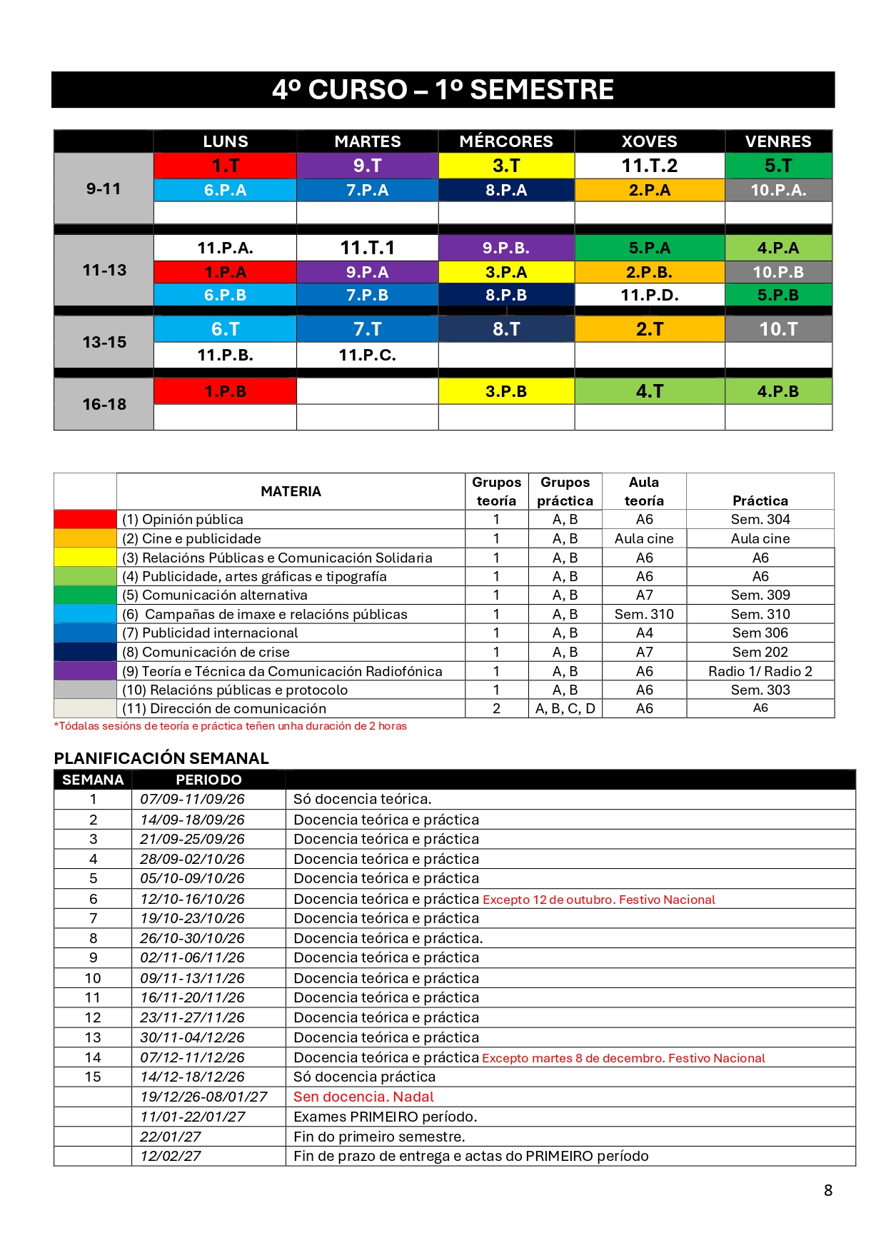 Imagen del horario