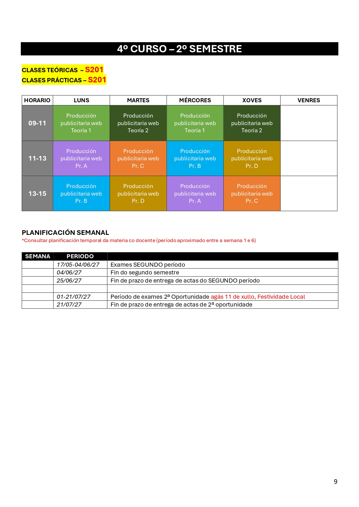 Imagen del horario